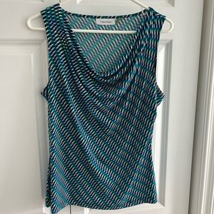 Calvin Klein Women's Teal, Blue and Black Patterned Blouse